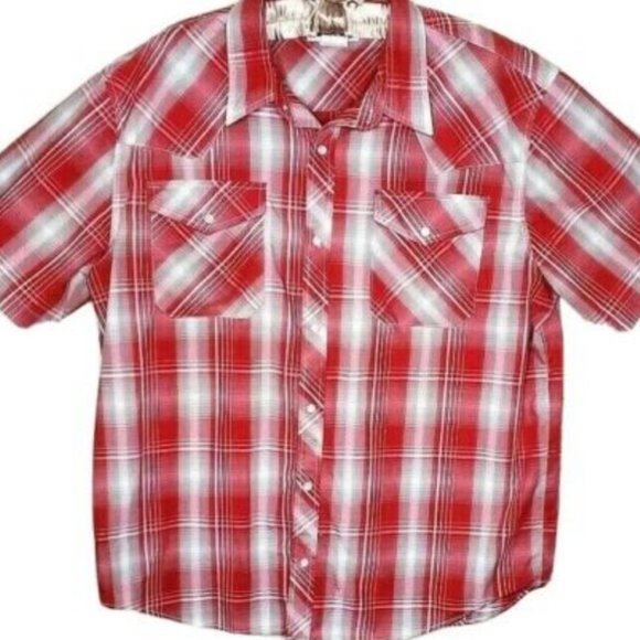 Haband Shirt Western L Plaid Red Mens Pearl Snaps - Picture 1 of 5
